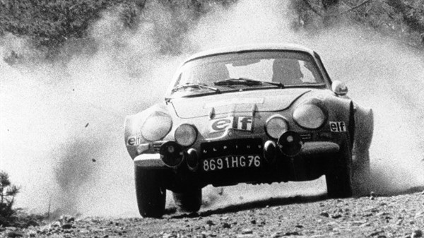 Alpine A110 running on road