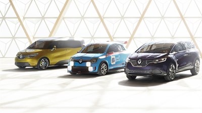 Three Renault cars standing parallel with the highlighted background effect